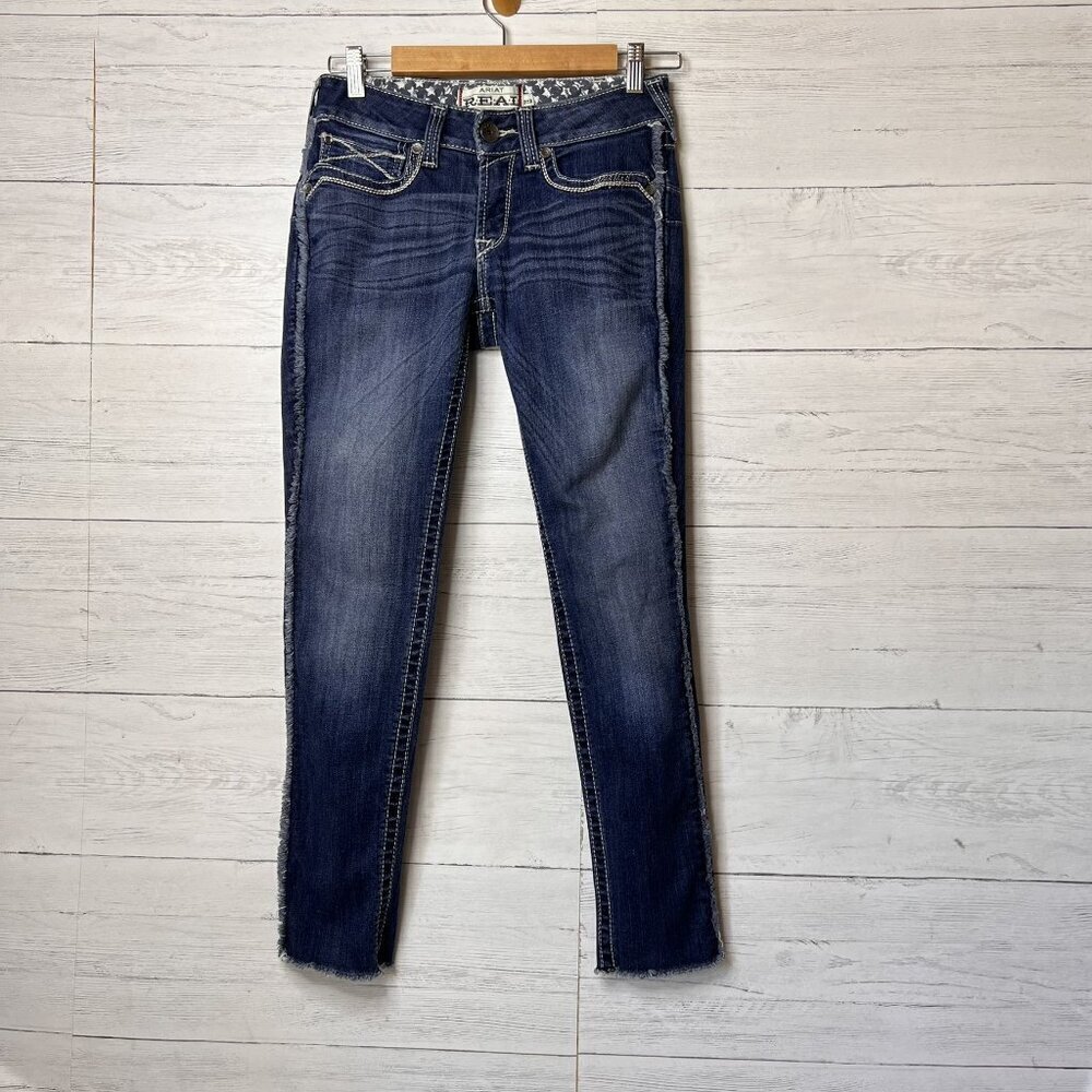 Ariat Jeans Womens Size 27R Real Denim Mid Rise Side Seam Fray Stretch